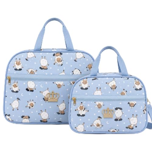 Kit Bolsa Maternidade 2 Pecas Mala e Frasqueira Estampa Dinossauro Premium Impermeavel Divisorias Alca Ajustavel Enxoval de Bebe Luxo Resistente Versatil para Viagens e Passeios (Azul Claro)