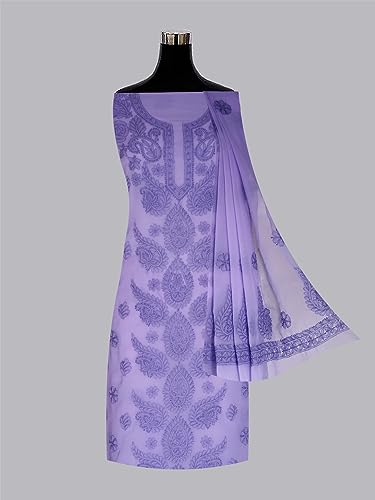 Image of Ada Hand Embroidered Lucknow Chikankari Unstitched Georgette Dress Material Suit Set for Women