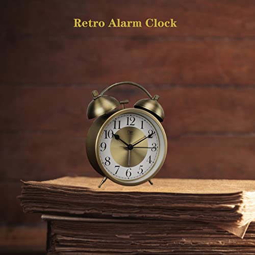 Justup Retro Alarm Clock, 4 Inch Golden Metal Alarm Clock With Night Light, Silent & Non-Ticking Clock Battery Powered, Analog Table Alarm Clock For Living Room Bedroom Office (Golden) #TOP5