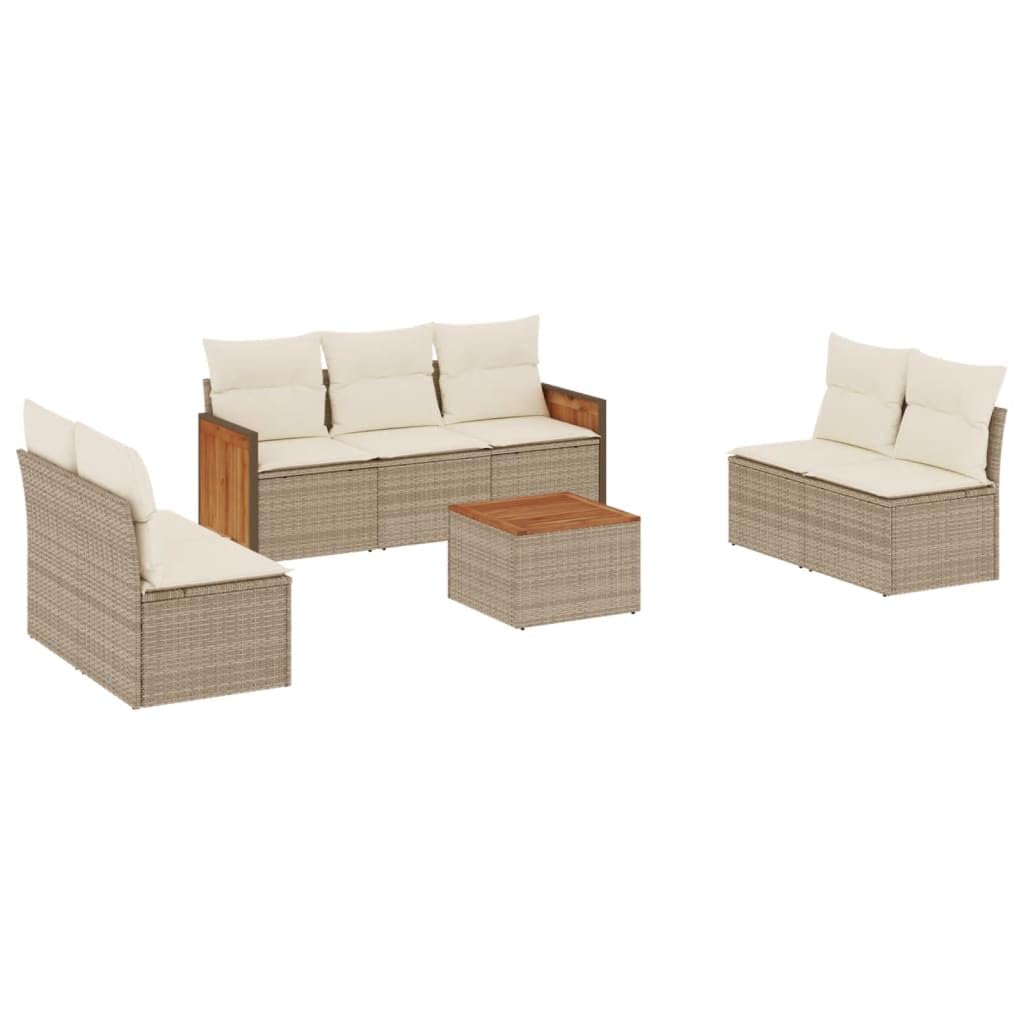 Juego de 8 sofás de jardín con cojines beige de polirratán modular con espacio de almacenamiento, 8 piezas