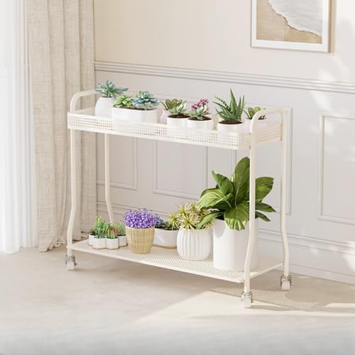 SENKAR フラワースタンド ガーデンラック 錆びない キャスター付き 移動簡単 室内/屋外兼用 おしゃれ バルコニー ベランダ リビング 園芸 省スペース プランタースタンド 100×24×88cm (長さ80×幅24×高さ68cm)