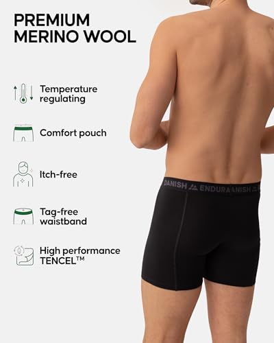 DANISH ENDURANCE Men's Merino Wool Boxer Briefs (1 or 2-Pack) – Odor-Resistant, Breathable & Sweat-Wicking, Optional Fly2