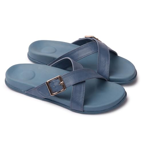 Image of ELLE Women's Flats Slip-On Sandals with Buckle Detail