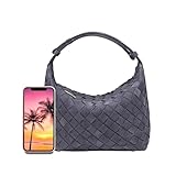 Luxurious Suede Slouch Hobo Bag for Women Woven Leather Shoulder Bags Top-Handle Purses (Grey)