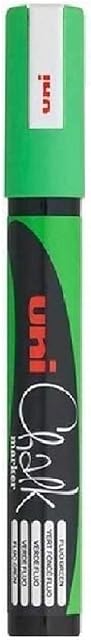 Uni Fluorescent Neon Green Bullet Tip Nib (1.8 - 2.5mm) Liquid Chalk Marker Pen Colour Whiteboard Blackboard Chalkboard Menu Glass Windows Wet Wipe Non Permanent (Pack Of 1) PWE-5M