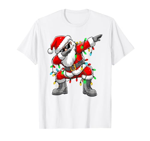 Christmas Dabbing Santa Xmas Lights Girls Boys Christmas Dab T-Shirt