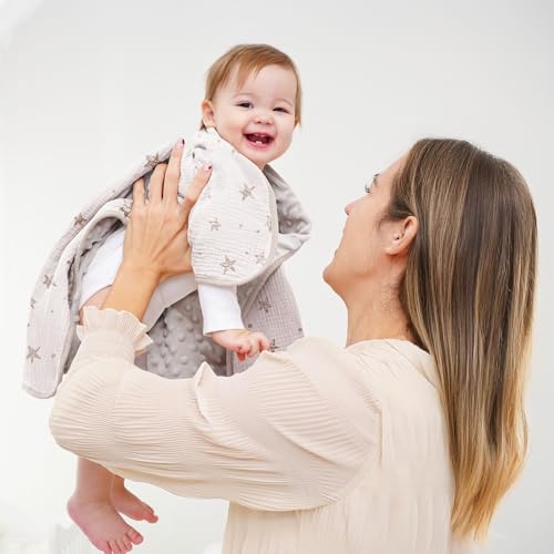 Image of Susurration Baby Blanket for Unisex Boys Girls, 2 Pack Soft Fluffy Crib Blankets with Muslin Cotton Front and Dotted Fleece Back, Receiving Blanket for Baby Newborn Infant, 30x40inch, Beige Star&Grey