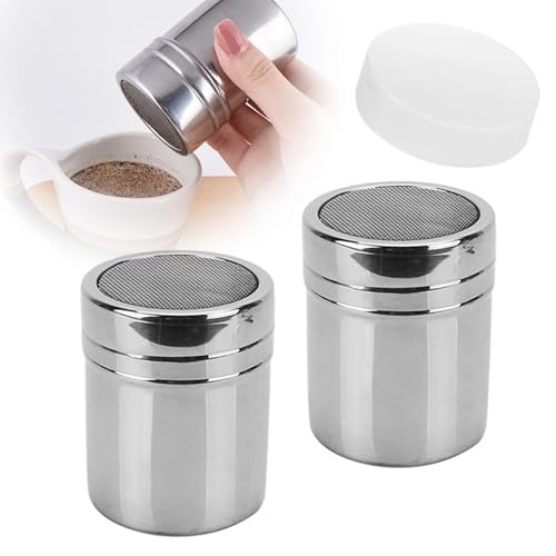2Pcs Flour Sugar Salt Shaker – 7oz Stainless Steel Shaker Set for Kitchen, Baking, and Cooking