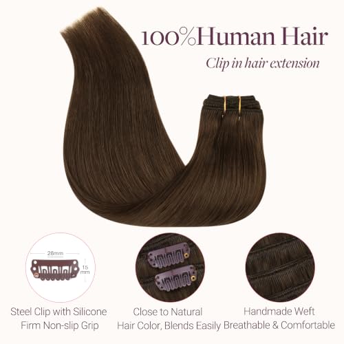 Image of GOO GOO Clip in Hair Extensions Real Human Hair Brown Remy Extensions