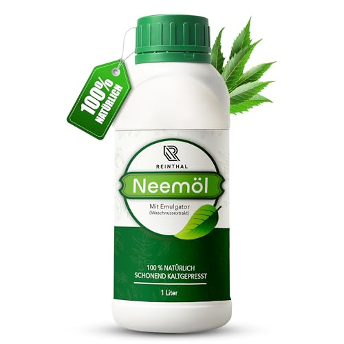 Neemöl mit Emulgator (1000 ml) inkl. umfangreichen Ratgeber, Natürliche Pflanzenpflege - Ergibt bis zu 120 L sprühfertiges Neem-Öl Spray, Niemöl für...