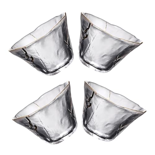 TOPPERFUN 4 Piezas Tazas Japonesas de Vidrio Resistentes con Dorado de Unidades para Sake y Té Capacidad Decoración Artesanal para Reuniones y Regalos