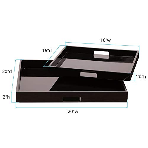 Image of Howard Elliott Collection Premium Wooden Serving Tray with Handle, Glossy Black Finish Decorative Square Wood Tray Set Platters for Ottoman, Breakfast, Parties, Weddings, 20 x 20 Inch