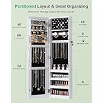 Nicetree Mirror Jewelry Cabinet, Jewelry Armoire with Full Length Mirror,Mirror with Jewelry Storage Wall/Door Mounted, Lockable Jewelry Armoire Organizer,White - Image 3