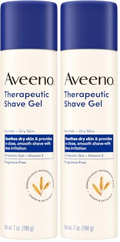 Aveeno Therapeutic Shave Gel with Oat and Vitamin E to Help Prevent Razor Bumps, Soothes Dry Skin and Provides a Close, Smooth Shave with Less Irritation, Fragrance-Free, 7 oz (Pack of 2)