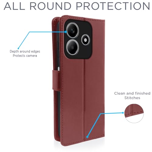 Image of Amazon Basics Flip Cover for Redmi Note 14 5G Leather Finish | Wallet Stand and Shock Proof | Inside TPU with Card Pockets | Complete Protection Flip Case (Brown)
