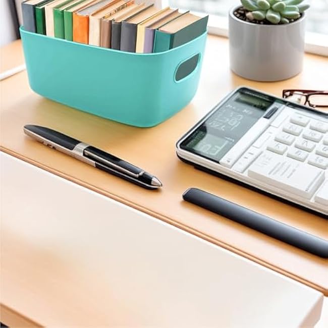 12 Pcs Plastic Storage Bins with Handles, Organization Storage Baskets Toy Containers Organization Box for Home, Kitchen, Office, Bathroom, and Pantry (Bright, 9.6 x 6.3 x 3.9 Inch)