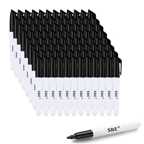 S & E TEACHER'S EDITION 96 Pcs Dry Erase Markers, Black with Low-Odor Ink, Black Whiteboard Markers for School, Office, or Home