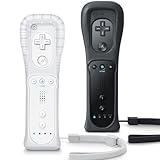 TIANHOO 2 Pack Remote Controller for Wii & Wii U, with Silicone Case and Wrist Strap (White & Black)