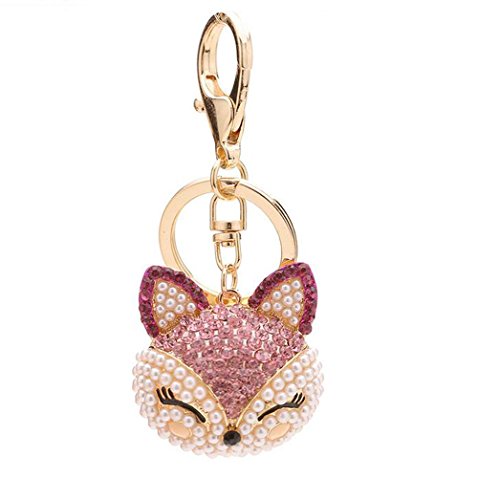 Preisvergleich Produktbild Gudeke Legierung eingelegte Perle Strass Schlüsselanhänger Schlüsselring für Frauen Beutel / Handy / Auto-Anhänger (Rosa)