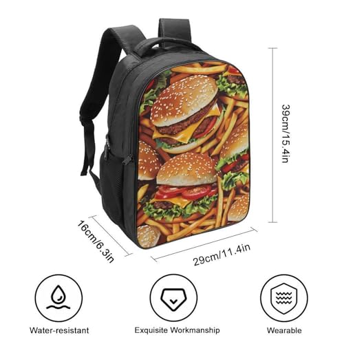 Hamburger and French Fries Funny 16 Inch Backpack for Men Women Casual Daypack with 2 Compartment for Travel Work2