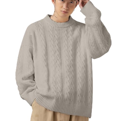 Fall Textured Sweater Men Oversized Long Sleeve Knit Sweater Fall Casual Loose Pullover Sweaters
