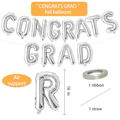 Image of Congrats Grad Balloon Banner, Congratulations Balloons Graduation Party Decorations 2026, Silver
