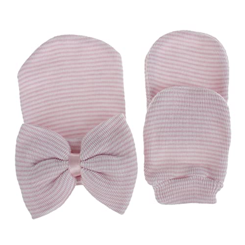 LIFKOME Baby Girl Hat Glove Set Newborn Baby Hat Knit Cap Bowknot Decor Soft Baby Knit Glove Baby Cap Glove