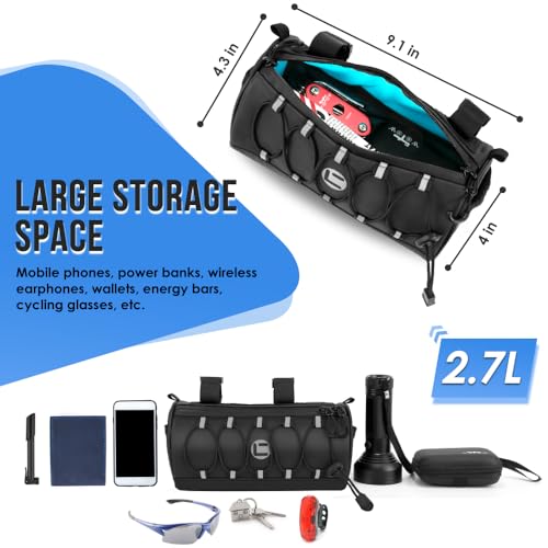 Image of WOTOW Bike Handlebar Bag Waterproof - Bicycle Handlebar Bag with Large Reflective Area & Strips, Bike Front Pouch with Waterproof Zipper Shoulder Strap Removable Straps for Cycling (Cuboid, 2.7L)