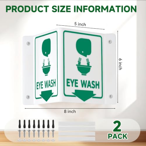 Image of 2 Pack Acrylic Projecting Eye Wash Station Sign Double-Sided Emergency Eye Wash Safety Sign V-Shaped Wall Mount Sign with Pre-Drilled Holes for Laboratory Factory Warehouse Workplace Safety(6 x 5 Inch)