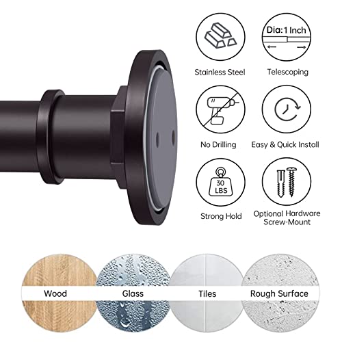 Image of BRIOFOX Industrial Shower Curtain Rod - 2-in-1 Design Tension Curtain Rod - Never Rust Non-Slip 43 to 72 Inch Stainless Steel, Bronze Window Curtain Rod