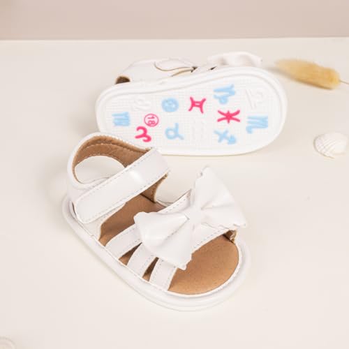 Image of Meckior Baby Toddler Infant Girls PU Leather Soft Open Toe Summer Sandals Flower Princess Flat Shoes