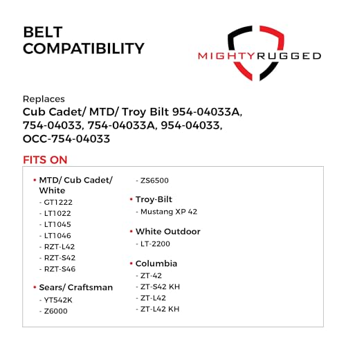 Image of 954-04033A Deck Belt Replacement for Cub Cadet, Length 118.2 inch, Heavy-Duty, Aramid Cord Belt Replaces 754-0433, 954-0433 on MTD LT1022 (45,46), RZT-L42 (S42, S46), Craftsman Z6000, Troy-Bilt Mustang 42