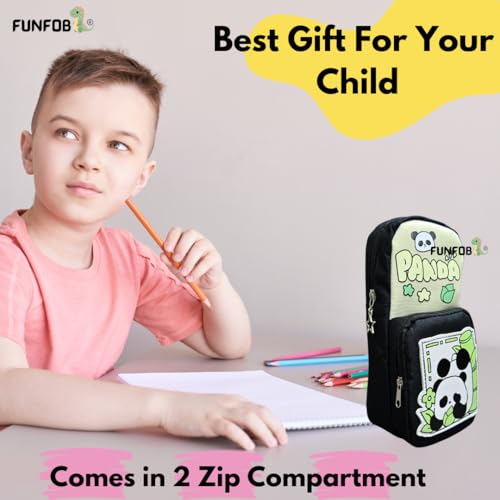 Image of Funfob Panda Pencil Pouch for School College for Pen Pencil Panda Pencil Box Travel or Cosmetic Case | Panda Green Black Pouch