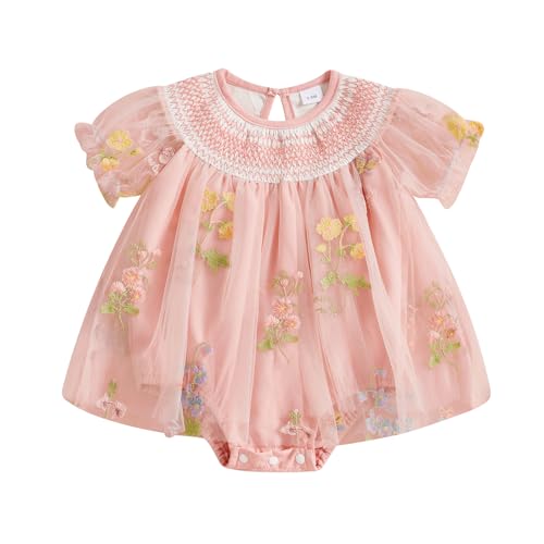 Image of Baby Girls Tulle Tutu Dress Party Holiday Princess Dresses Infant Toddler Embroidery Flower Fairy Romper Dress
