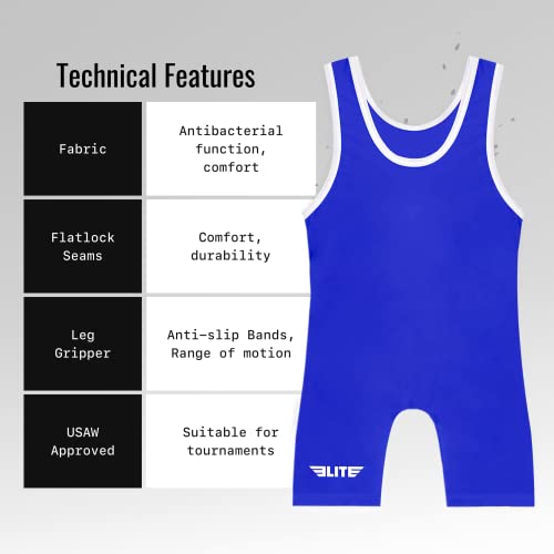 Elite Sports Kids Wrestling Youth Singlet, Standard Boys Wrestling Singletst (Blue, Medium) #TOP3