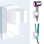 YYBO Hair Dryer Holders Wall Mount, Hair Straightener Holder for Curling Irons Styler Attachment, Hairdryer and Straightener Holder, Adhesive Hairdryer Holder Bathroom Hair Tool Organiser, White(1Pc)