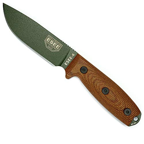 ESEE-4 1095 Carbon Steel, Black Sheath (OD Green Blade, Natural Canvas Micarta 3D Handle)