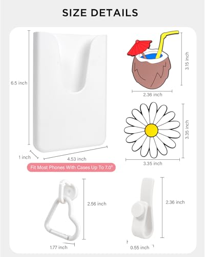 Image of Silicone Phone Holder Compatible with Bogg Bag, Phone Case Holder Charms Accessory for All Bogg Bags and Beach Bag, Phone Holder Attachment for Beach Tote Bags, With 2Pcs Charms & 2Pcs Key Hook(White)