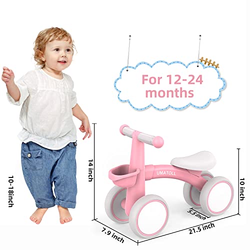Umatoll Baby Balance Bike For 1 Year Old Boys Girls, 12-24 Months Toddler Balance Bike With Removable Basket, Adjustable Seat, 4 Wheels Infant Bike, First Birthday Gift, Pink #TOP3