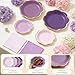 Purple Plates and Napkins Party Supplies for 20 Guests, Lavender Scalloped Paper Plates with Gold Rim, Elegant Disposable Tableware Set for Birthday, Baby Shower, Wedding, Bridal & Tea Party, 60 PCS