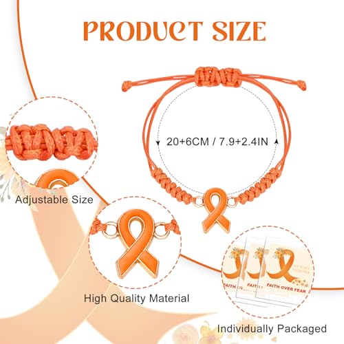 5/10 Pcs Leukemia Awareness Bracelets with Independent Package of Each Piece, Adjustable Orange Ribbon Bracelets for Multiple Sclerosis Kidney Cancer ADHD Awareness, Charity Public Activity Supplies2