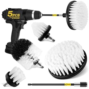 Holikme 5Pack Drill Brush Attachment Set-Car Interior Detailing Kit,Power Scrubber Brush Extended Long Attachment for Bathroom, Car,Shower,Carpet,Boat,Kitchen,Floor and Tile,White