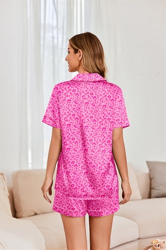 Image of Ekouaer Womens Satin Silk 2 Piece Pajamas Set Short Sleeve Sleepwear | Button Down Top and Shorts Loungewear Set for Sleep, Home, Wedding, Travel, Party, Daily Wear & Great for Sharing