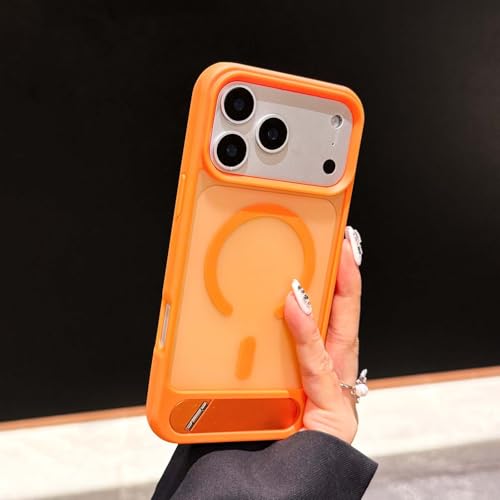 Coque iPhone 17 Pro orange protection rigide silicone support de table