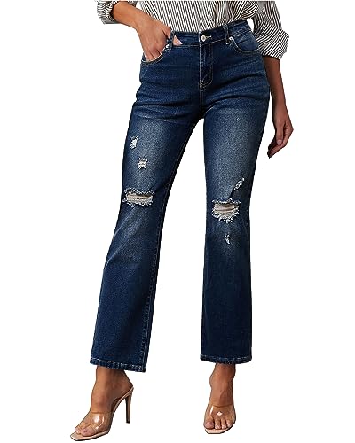 GRAPENT Jeans for Women High Waisted Distressed Straight Leg Ripped Jeans Stretchy Denim Pants Western Outfit 90s