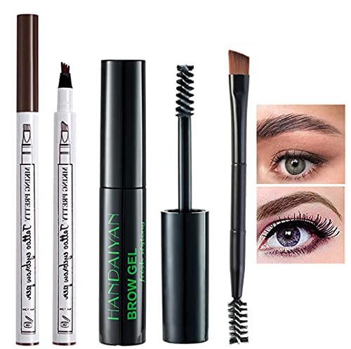 Clear Eyebrow Setting Gel,Eyebrow Tattoo Pencil,Long Lasting Waterproof Smudge Proof Eyebrow Styling Pomade for Natural Brows,Eyebrow brush 2pcs(Brown)