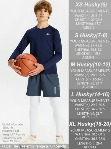 Image of DEVOROPA Youth Boys Compression Shirt Long /Short Sleeve Football Baseball Undershirt Quick Dry Kids Sports Baselayer Crewneck