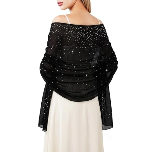 E-Clover Sparkly Rhinestone Black Shawl Wraps for Women Evening Dresses