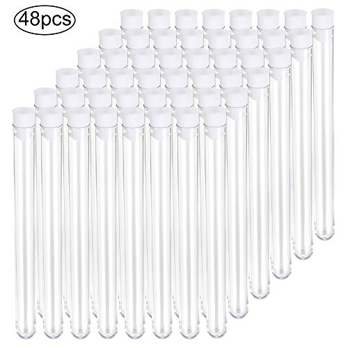 SUPERLELE 48pcs 16x150mm Clear Plastic Test Tube with Caps for Scientific Experiments, Party