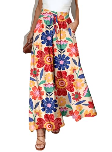 Image of Dokotoo Pants for Women Casual Elastic Waist Wide Leg Pants with Pockets